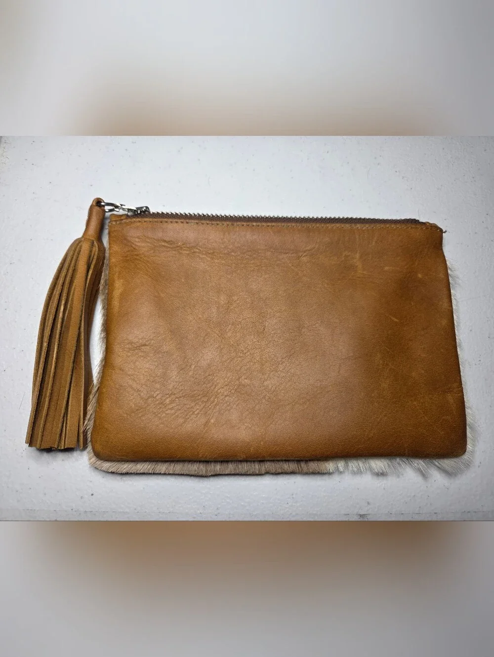 Kulu South Africa Genuine Springbok Hair & Leather Tassel Clutch Pouch